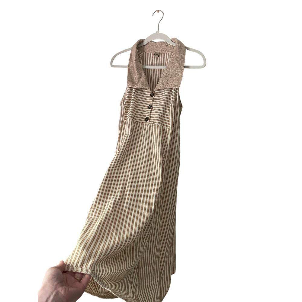 striped linen halter midi dress earthy boho tie back cotton summer dress-Medium